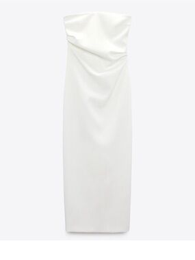 Zara crepe oyster white Strapless  Midi Dress